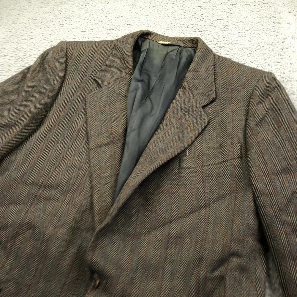 Vintage Hickey Freeman Blazer Mens 44L Brown Wool Tweed Boardroom Jacket